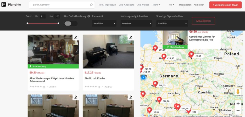 Piano.me: Finde einen Überaum in deiner Nähe