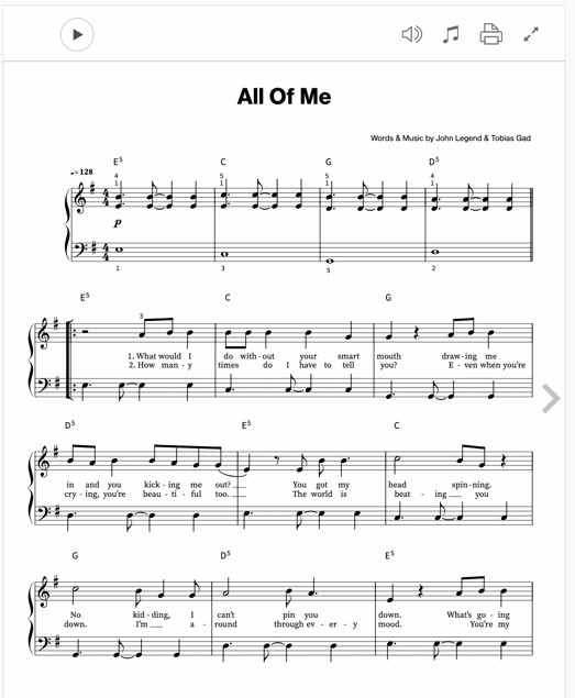 All of Me Klaviernoten leicht