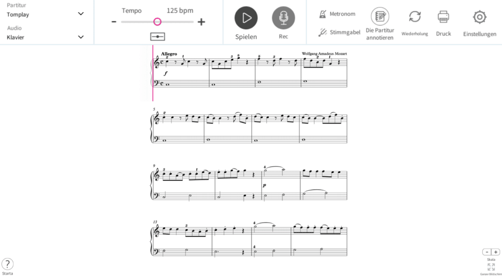 Eine kleine Nachtmusik Noten Tomplay